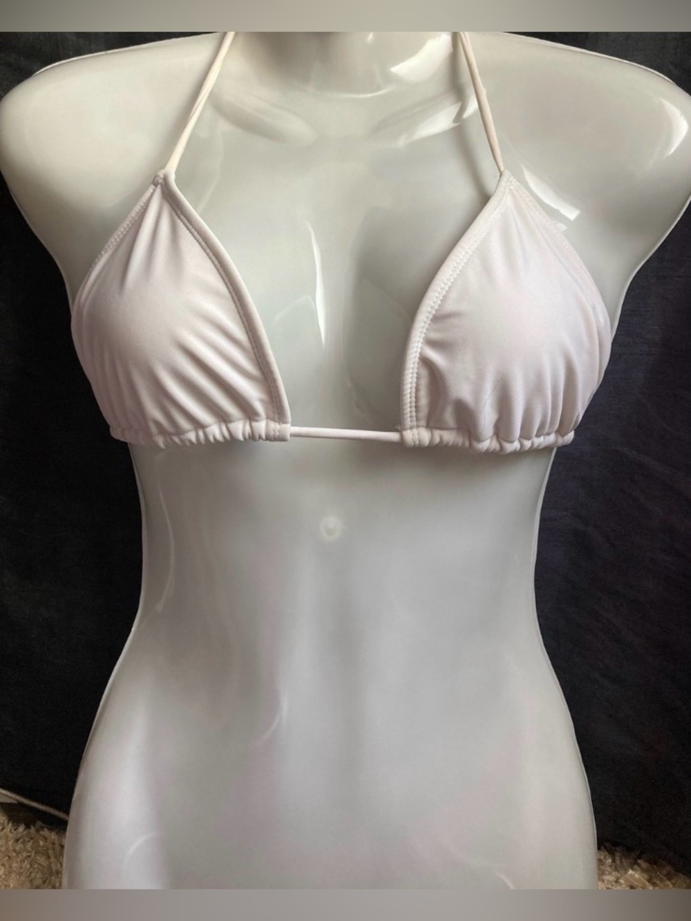 White Triangle Bikini Top Padded Halter Swimsuit Size M